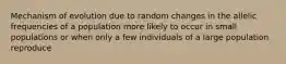 Mechanism of evolution due to random changes in the allelic frequencies of a population more likely to occur in small populations or when only a few individuals of a large population reproduce