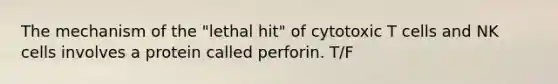 The mechanism of the "lethal hit" of cytotoxic T cells and NK cells involves a protein called perforin. T/F