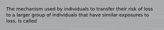 The mechanism used by individuals to transfer their risk of loss to a larger group of individuals that have similar exposures to loss, is called