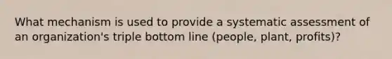 What mechanism is used to provide a systematic assessment of an organization's triple bottom line (people, plant, profits)?