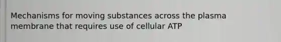 Mechanisms for moving substances across the plasma membrane that requires use of cellular ATP