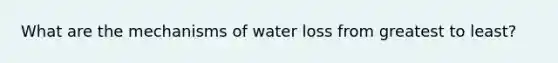 What are the mechanisms of water loss from greatest to least?