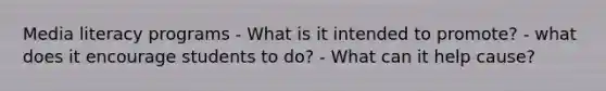 Media literacy programs - What is it intended to promote? - what does it encourage students to do? - What can it help cause?