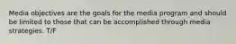 Media objectives are the goals for the media program and should be limited to those that can be accomplished through media strategies. T/F