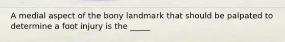 A medial aspect of the bony landmark that should be palpated to determine a foot injury is the _____