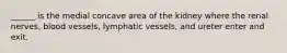 ______ is the medial concave area of the kidney where the renal nerves, blood vessels, lymphatic vessels, and ureter enter and exit.