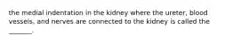 the medial indentation in the kidney where the ureter, blood vessels, and nerves are connected to the kidney is called the _______.