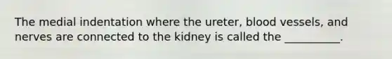 The medial indentation where the ureter, blood vessels, and nerves are connected to the kidney is called the __________.