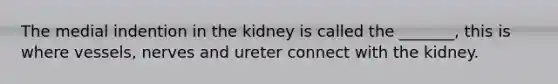 The medial indention in the kidney is called the _______, this is where vessels, nerves and ureter connect with the kidney.