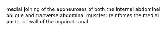 medial joining of the aponeuroses of both the internal abdominal oblique and tranverse abdominal muscles; reinforces the medial posterior wall of the inguinal canal