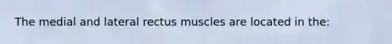 The medial and lateral rectus muscles are located in the: