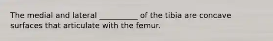 The medial and lateral __________ of the tibia are concave surfaces that articulate with the femur.