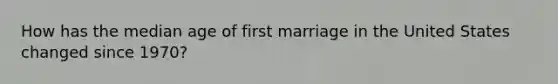 How has the median age of first marriage in the United States changed since 1970?