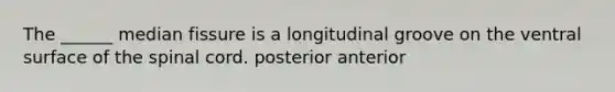 The ______ median fissure is a longitudinal groove on the ventral surface of <a href='https://www.questionai.com/knowledge/kkAfzcJHuZ-the-spinal-cord' class='anchor-knowledge'>the spinal cord</a>. posterior anterior