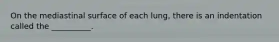 On the mediastinal surface of each lung, there is an indentation called the __________.