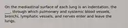 On the mediastinal surface of each lung is an indentation, the ___, through which pulmonary and systemic blood vessels, bronchi, lymphatic vessels, and nerves enter and leave the lungs.