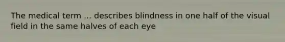 The medical term ... describes blindness in one half of the visual field in the same halves of each eye