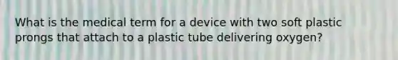 What is the medical term for a device with two soft plastic prongs that attach to a plastic tube delivering oxygen?