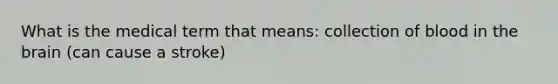 What is the medical term that means: collection of blood in the brain (can cause a stroke)