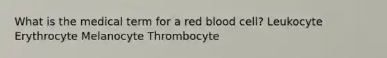 What is the medical term for a red blood cell? Leukocyte Erythrocyte Melanocyte Thrombocyte