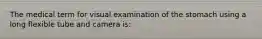 The medical term for visual examination of the stomach using a long flexible tube and camera is: