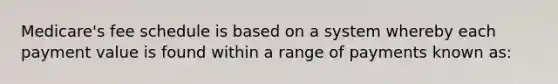 Medicare's fee schedule is based on a system whereby each payment value is found within a range of payments known as: