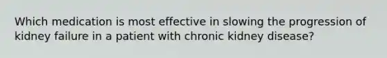 Which medication is most effective in slowing the progression of kidney failure in a patient with chronic kidney disease?