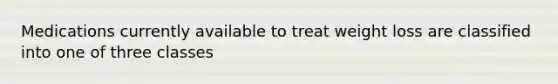 Medications currently available to treat weight loss are classified into one of three classes