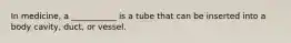 In medicine, a ___________ is a tube that can be inserted into a body cavity, duct, or vessel.