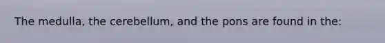 The medulla, the cerebellum, and the pons are found in the: