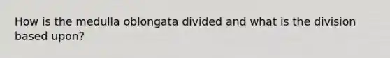 How is the medulla oblongata divided and what is the division based upon?