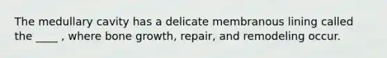 The medullary cavity has a delicate membranous lining called the ____ , where bone growth, repair, and remodeling occur.