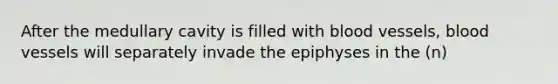 After the medullary cavity is filled with blood vessels, blood vessels will separately invade the epiphyses in the (n)