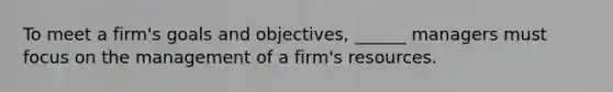 To meet a firm's goals and objectives, ______ managers must focus on the management of a firm's resources.