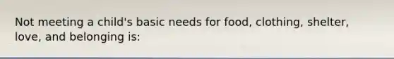 Not meeting a child's basic needs for food, clothing, shelter, love, and belonging is: