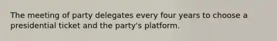 The meeting of party delegates every four years to choose a presidential ticket and the party's platform.