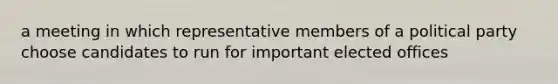 a meeting in which representative members of a political party choose candidates to run for important elected offices