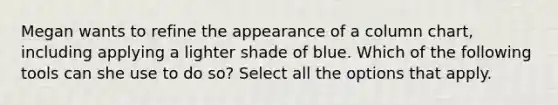 Megan wants to refine the appearance of a column chart, including applying a lighter shade of blue. Which of the following tools can she use to do so? Select all the options that apply.