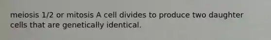 meiosis 1/2 or mitosis A cell divides to produce two daughter cells that are genetically identical.