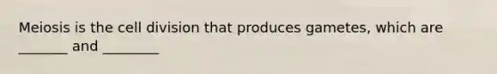 Meiosis is the <a href='https://www.questionai.com/knowledge/kjHVAH8Me4-cell-division' class='anchor-knowledge'>cell division</a> that produces gametes, which are _______ and ________