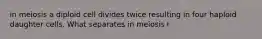 in meiosis a diploid cell divides twice resulting in four haploid daughter cells. What separates in meiosis I