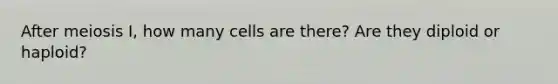 After meiosis I, how many cells are there? Are they diploid or haploid?