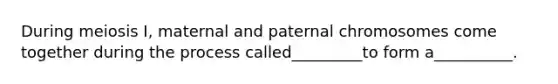 During meiosis I, maternal and paternal chromosomes come together during the process called_________to form a__________.