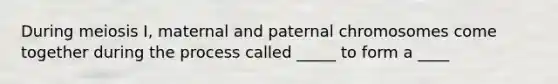 During meiosis I, maternal and paternal chromosomes come together during the process called _____ to form a ____