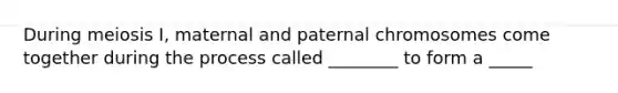 During meiosis I, maternal and paternal chromosomes come together during the process called ________ to form a _____