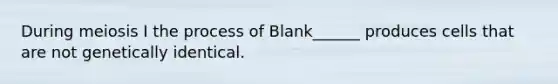 During meiosis I the process of Blank______ produces cells that are not genetically identical.