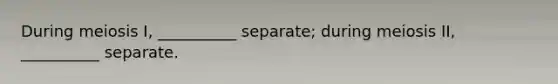 During meiosis I, __________ separate; during meiosis II, __________ separate.