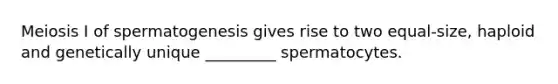 Meiosis I of spermatogenesis gives rise to two equal-size, haploid and genetically unique _________ spermatocytes.