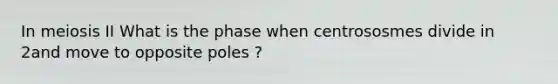 In meiosis II What is the phase when centrososmes divide in 2and move to opposite poles ?