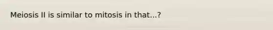 Meiosis II is similar to mitosis in that...?